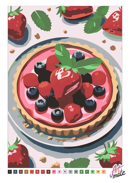 Цветной образец: ягодный тарт с клубникой, черникой и мятой
