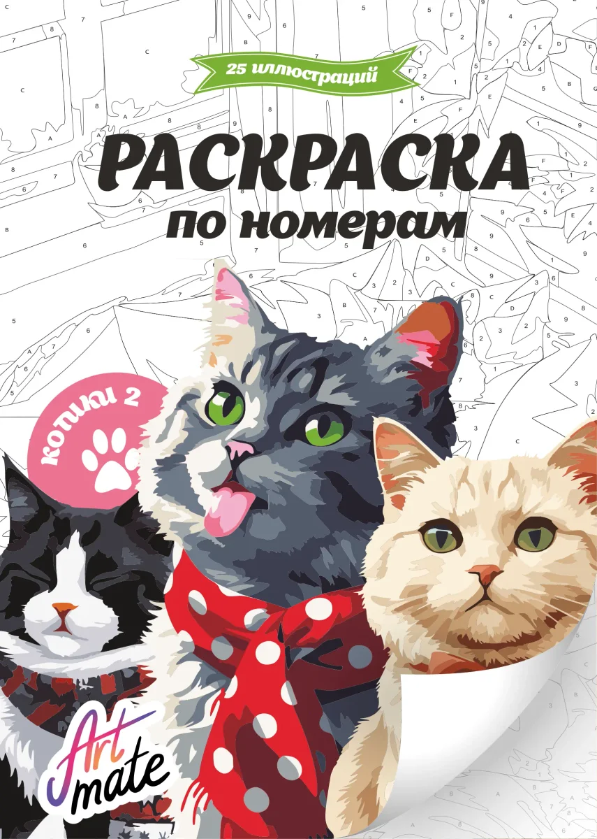 Обложка раскраски по номерам Artmate «Котики 2» с тремя пушистыми котами